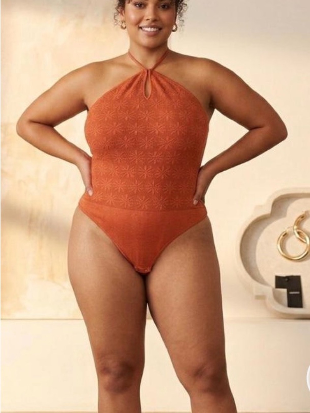Women's Rust Halter Bodysuit Top - Plus